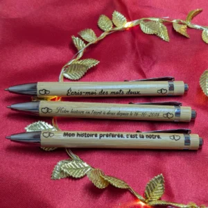 Stylos en bambou gravés avec messages d'amour pour la Saint-Valentin, création artisanale L'Personnalise